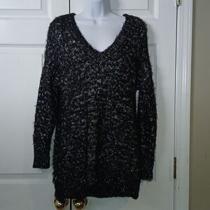 Rock & Republic black silver metallic super soft sweater holiday party Sz L NWOT
